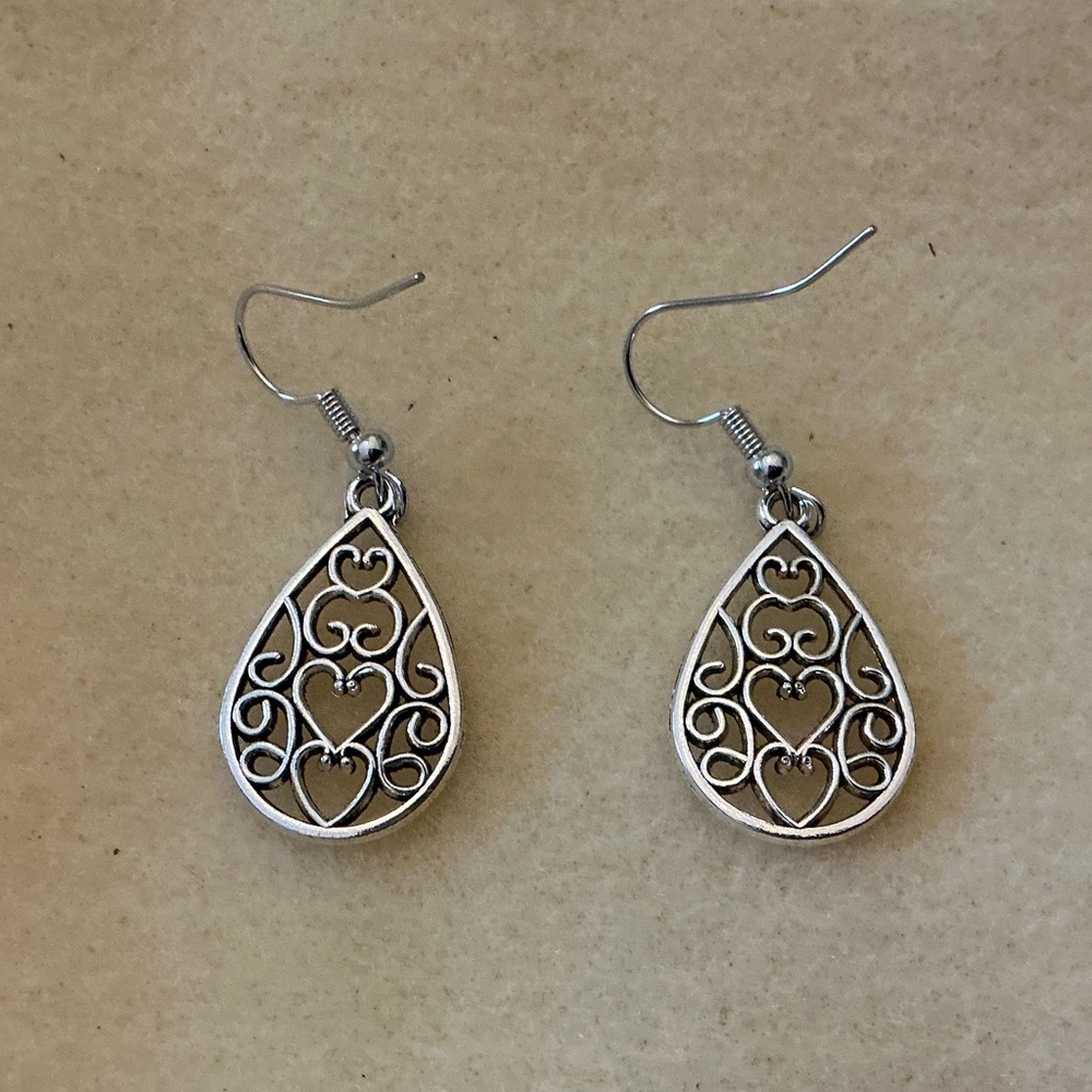Heart Filigree Teardrop Dangle Earrings - Women Jewelry
